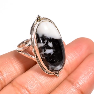 Natural White Buffalo Turquoise Ring, Handmade Silver Ring, Large Shape Gemstone Ring, Oval Birthstone Ring Perfect Gifts For Christmas