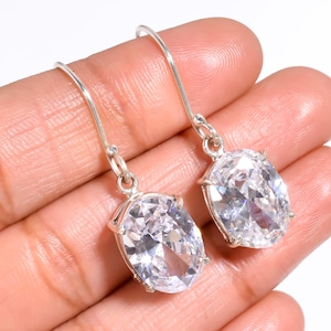 Handmade White Topaz 925 Solid Sterling Silver Earrings, White Gemstone Jewelry, Elegant Drop Earrings, Gift for Her, Statement Earrings