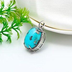 Handmade Oval Turquoise Pendant: 925 Sterling Silver Promise Pendant