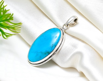 Handgemaakte 925 sterlingzilveren magnesiet turkoois hanger: boho ovale edelsteen