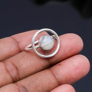 Natural Rainbow Moonstone Gemstone Ring Pure 925 Sterling Silver Ring Handmade Statement Ring For Women Round shape Ring For Women