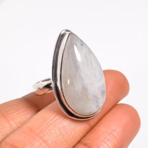 925 Sterling Silver Rainbow Moonstone Ring: Handmade Boho Statement