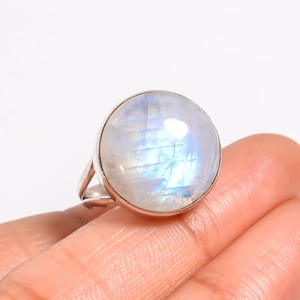 Rainbow Moonstone Ring: Handmade 925 Sterling Silver Boho Ring