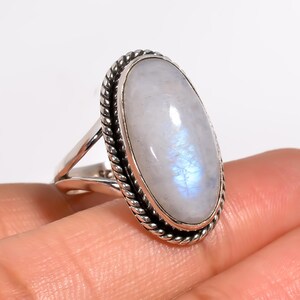 Natural Rainbow Moonstone gemstone Rings - 925 Sterling Silver Rings - Handmade Statement Rings - Large Moonstone Jewelry For Women Gifts