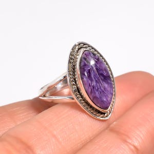 Marquise Charoite Ring: Handmade 925 Sterling Silver Gemstone