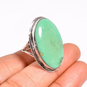 Lemon Chrysoprase Ring: Handmade 925 Sterling Silver, Birthday Gift