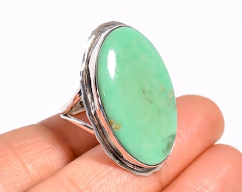 925 Sterling Silver Handmade Lemon Chrysoprase Ring.  Oval Gemstone Jewelry