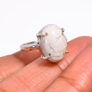 Sterling Silver Howlite Ring: Handmade Oval White Stone Jewelry