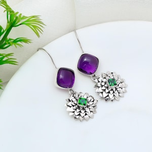 Handmade Amethyst 925 Sterling Silver Earrings: Purple Stone Jewelry