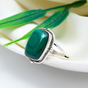 Natural Malachite Ring Deep Green Ring 925 Sterling Silver Ring Handmade Ring Statement Ring Birthday Anniversary Gift for Women