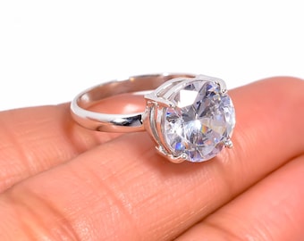 925 Sterling SilverHandmade Round Zircon Ring: Statement Jewelry