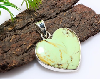 Handmade Lemon Chrysoprase Heart Pendant, 925 Sterling Silver