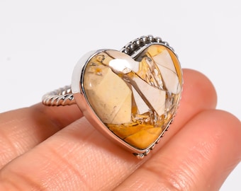 925 Sterling SilverHandmade Brecciated Mookaite Heart Ring: Gemstone