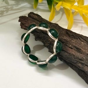 Green Onyx  Band | 925 Sterling Silver Smooth Dome Band | Handmade Minimalist Gemstone