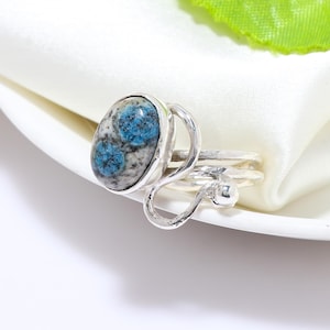 Handmade K2 Jasper Ring: Oval Azurite, 925 Sterling Silver