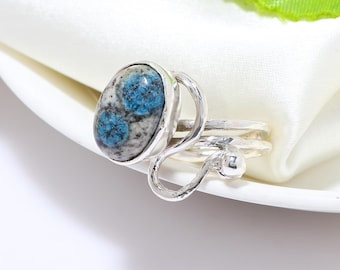 Handmade K2 Jasper Ring: Oval Azurite 925 Sterling Silver Jewelry