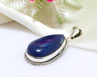 Handmade Pear Lapis Lazuli Pendant: 925 Sterling Silver