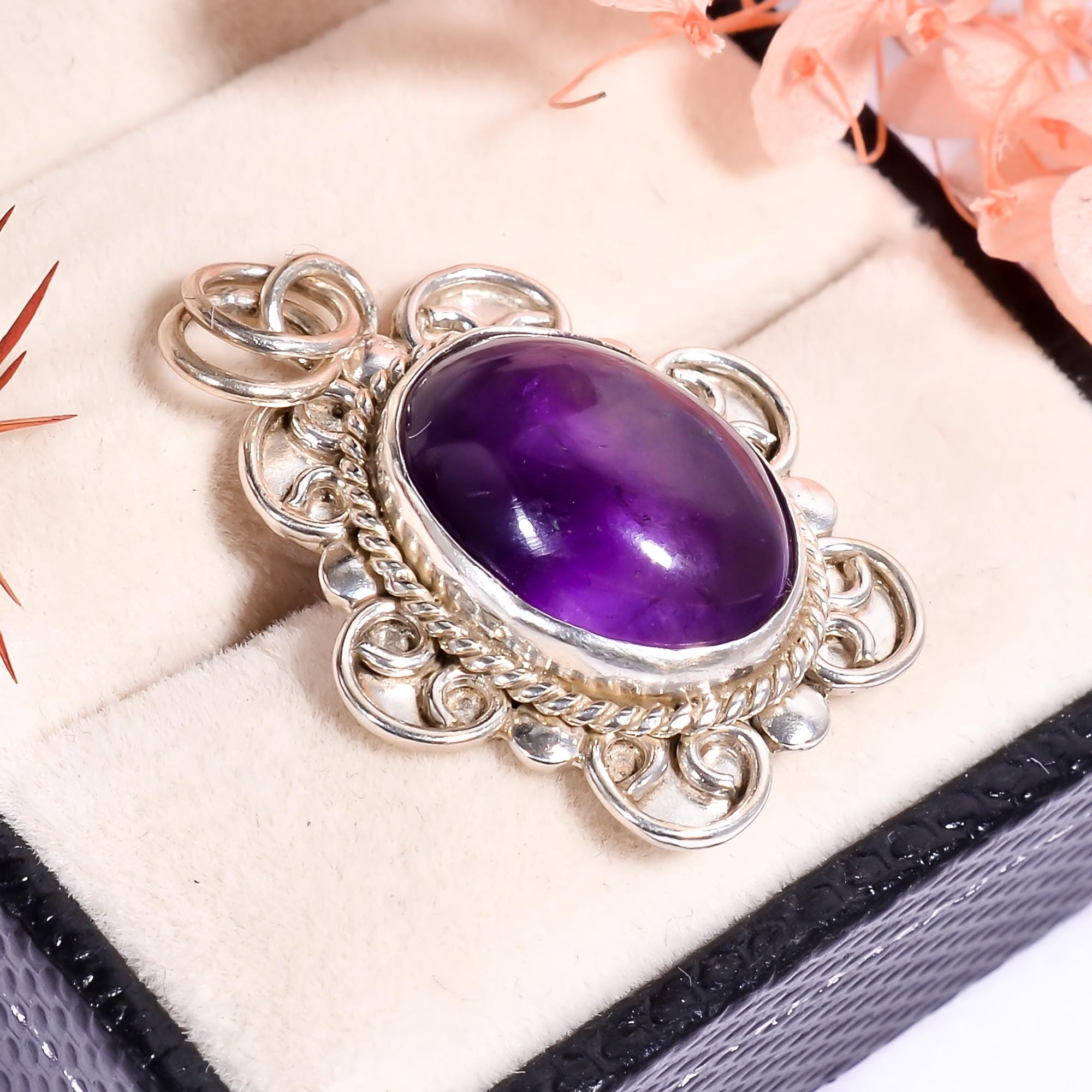 Pendentif Améthyste Violette En Argent Sterling 925 - Fait Main - 2,75 Pouces - Neuf Sans Boîte