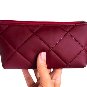 Quilted Vegan Leather Cosmetic Bag - Handmade Makeup Case with Eco-Friendly Flair