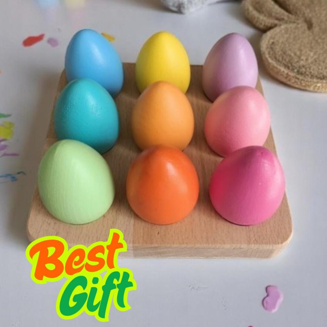 Montessori Waldorf Matching Eggs With Tray – 9 Color Set – Wooden Color ...