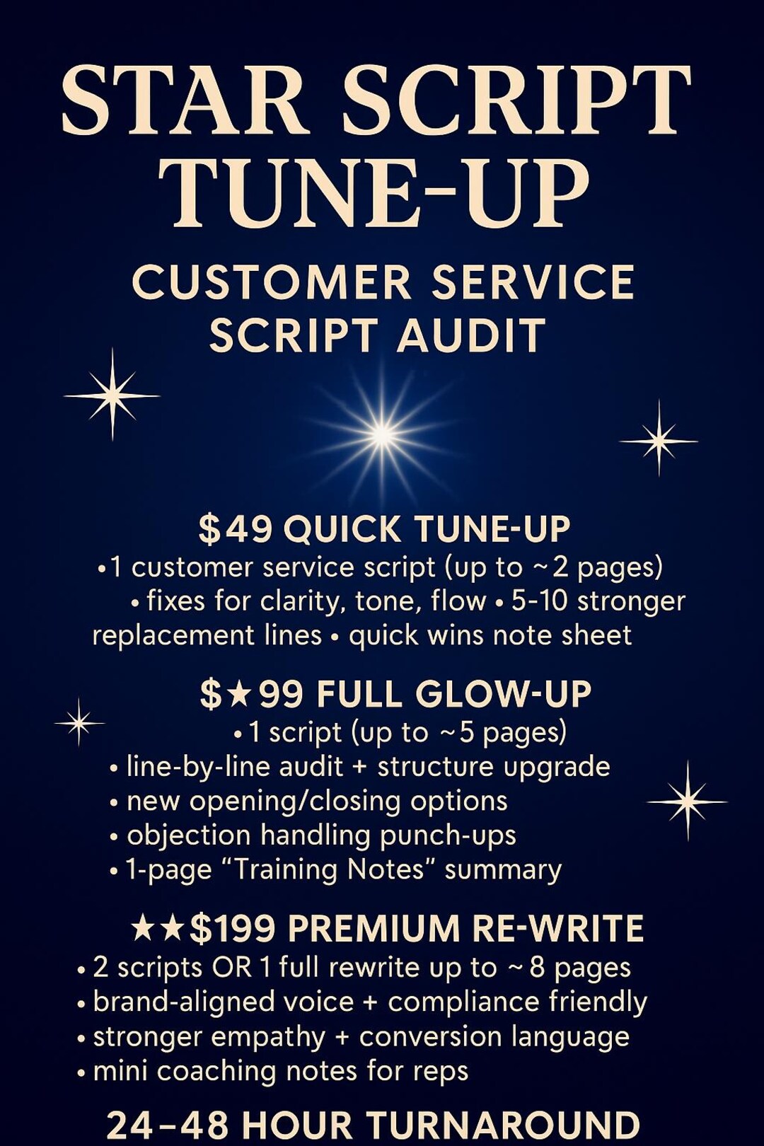 Star Script Tune-up | Customer Service Script Audit & Rewrite | 24hr ...