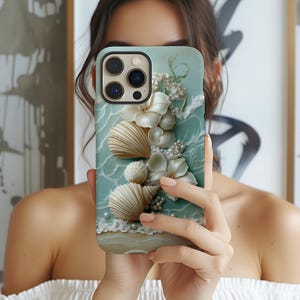 Seashell Beach Phone Case | Elegant Coastal Tough Cover | Case for iPhone 16 Pro Max, 15, 14, 13, 12, 11, X, 8, 7 and Samsung Galaxy