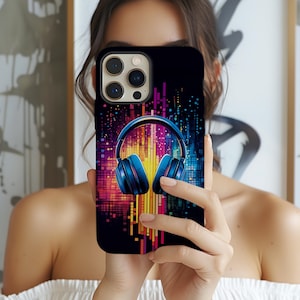 Neon Music Phone Case | Vibrant Headphones Tough Cover | Case for iPhone 16 Pro Max, 15, 14, 13, 12, 11, X, 8, 7 and Samsung Galaxy