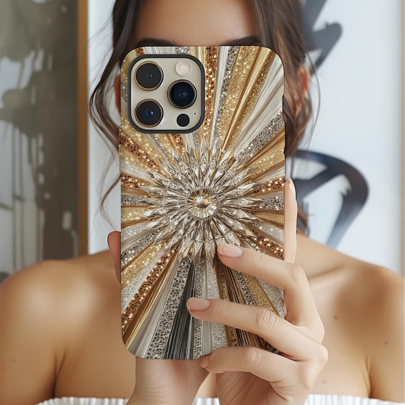 Glam Gold Sunburst Phone Case: Sparkle Crystal Design image 1