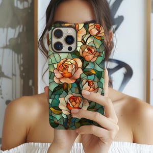 Stained Glass Roses Phone Case: Art Nouveau Floral Design