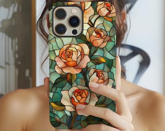 Stained Glass Rose Phone Case: Vintage Floral Art Design for iPhone, Samsung Galaxy, and Google Pixel