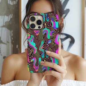 Psychedelic Swirl Phone Case | Neon Trippy Cover | Tough Case For iPhone 16 15 14 13 12 11 XR XS SE 8 7 Plus Samsung S24 S23 S22 S21