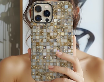 Gilded Pearl Phone Case: Iridescent Mosaic Tile Design for iPhone, Samsung Galaxy, and Google Pixel