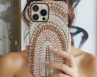 Neutral Boho Rainbow Phone Case: Textured Earth Tone Dotted Design for iPhone, Samsung Galaxy, and Google Pixel