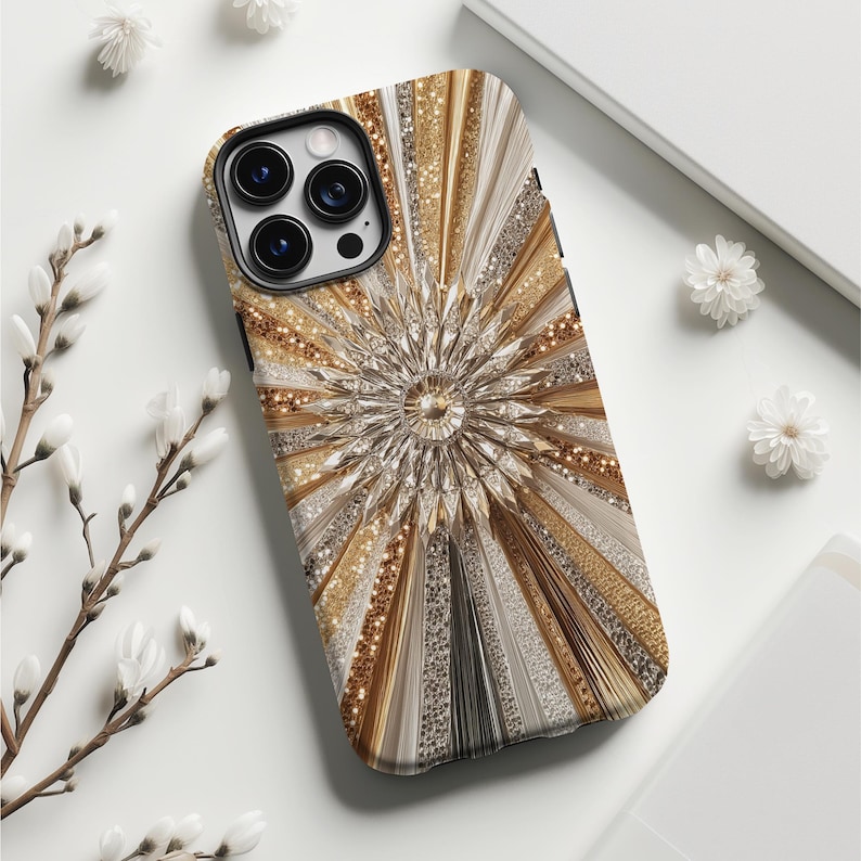Glam Gold Sunburst Phone Case: Sparkle Crystal Design image 7