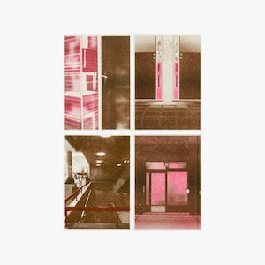 Risograph print, 4 Kaarten A6 - Architecture Series - Bruin & Roze