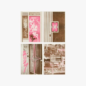 Risograph print, 4 Kaarten A6 - Street Art Series - Bruin en Roze