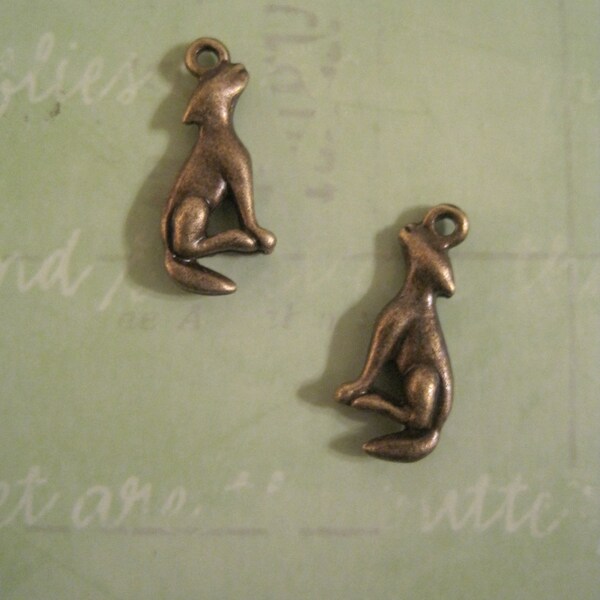 last Set of 15 double sided  sided antique bronze coyote dog charms