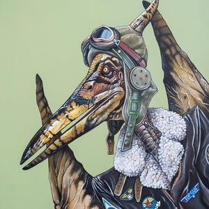 DINOSAURO Stampa Edizione Limitata, Pteranodon TOP GUN, Aviatore, Dipinto ad Acrilico, Fine Art, Wall Art, Ritratto di Dinosauro, Gift.
