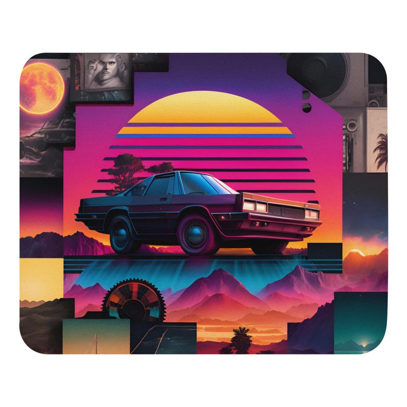thumbnail image 2 of Retro Vaporwave Mouse Pad - Neon 80s Aesthetic Desk Mat - Synthwave... 2 of 14