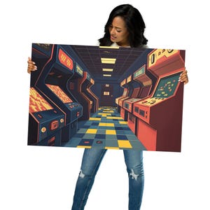 Retro Arcade Poster – 80s Vintage Gamer Wall Art Print – Vaporwave Aesthetic Gaming Room Decor – Cool Art Gift for Gamers & Collectors