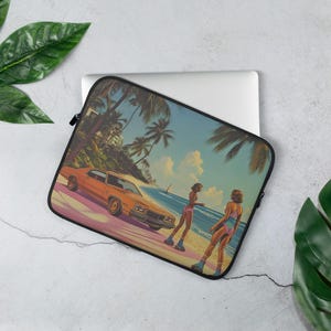 Neon Palm Laptop Sleeve – Vaporwave Cyberpunk Case, Retro 80s Y2K Aesthetic, Trendy Protective Computer Cover