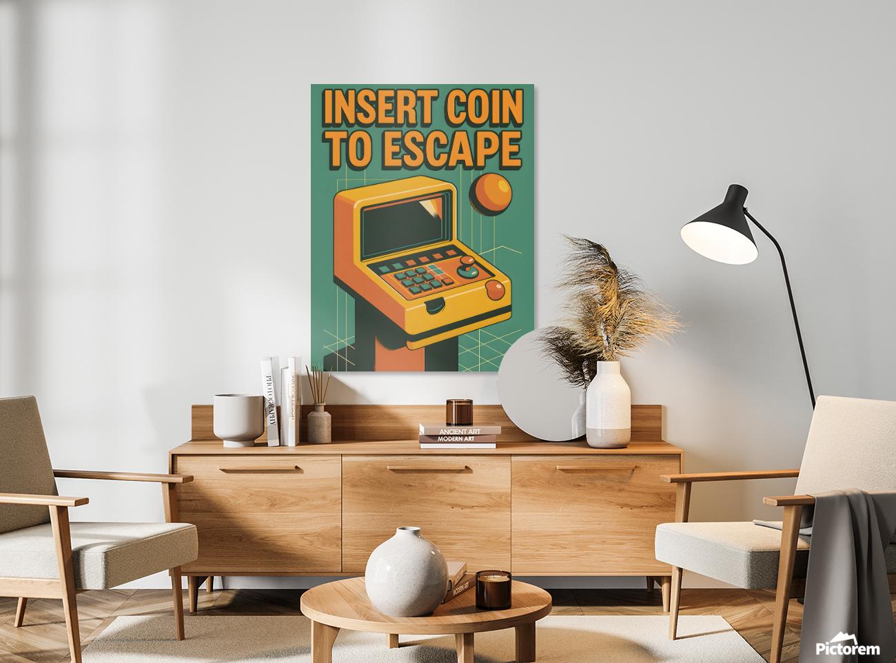 コインを入れて脱出するキャンバスプリント | レトロアーケードウォールアート | 80年代ゲーマールームデコレーション | ヴィンテージゲームギフト  | キャンバスラップのピクセルアートポスター - Etsy 日本