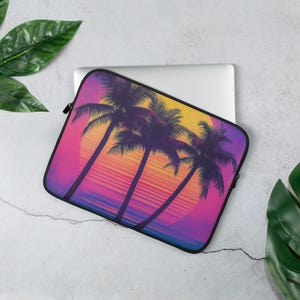 Retro Sunset Palm Trees Laptop Sleeve, Aesthetic Tropical Laptop Case, Vaporwave Laptop Cover, 80s Synthwave Computer Sleeve, Beach Art Gift