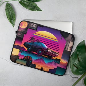 Retro 80s Vaporwave Laptop Sleeve – Aesthetic Neon Laptop Case, Cyberpunk MacBook Cover, Trendy Synthwave Gift for Gamers & Creatives