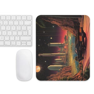 Alfombrilla de ratón retro Vaporwave / Alfombrilla de escritorio de neón estética de los 80 / Decoración de oficina genial / Alfombrilla de ratón para juegos / Accesorio de escritorio cyberpunk, regalo para él y ella