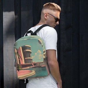 Retro Futuristic Tropical Backpack | Vaporwave Palm Beach Style Bag | Surreal All-Over Print Backpack for Aesthetic Travel & Daily Use