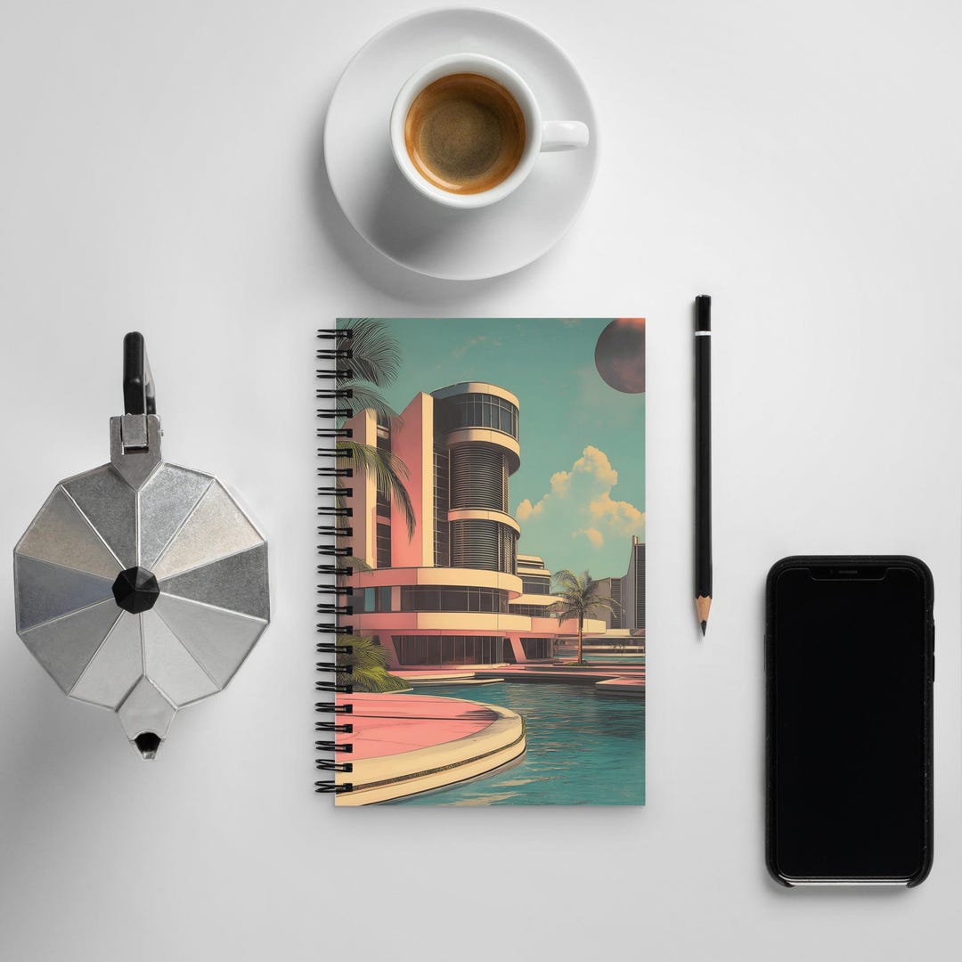 Retro Futuristic Spiral Notebook - Vaporwave Palm City Journal - Sci-fi ...