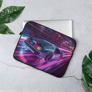 Retro Neon Car Laptop Sleeve | 80s Synthwave Aesthetic | Vaporwave Laptop Case | Cyberpunk Tech Accessory | Cool Gamer Gift