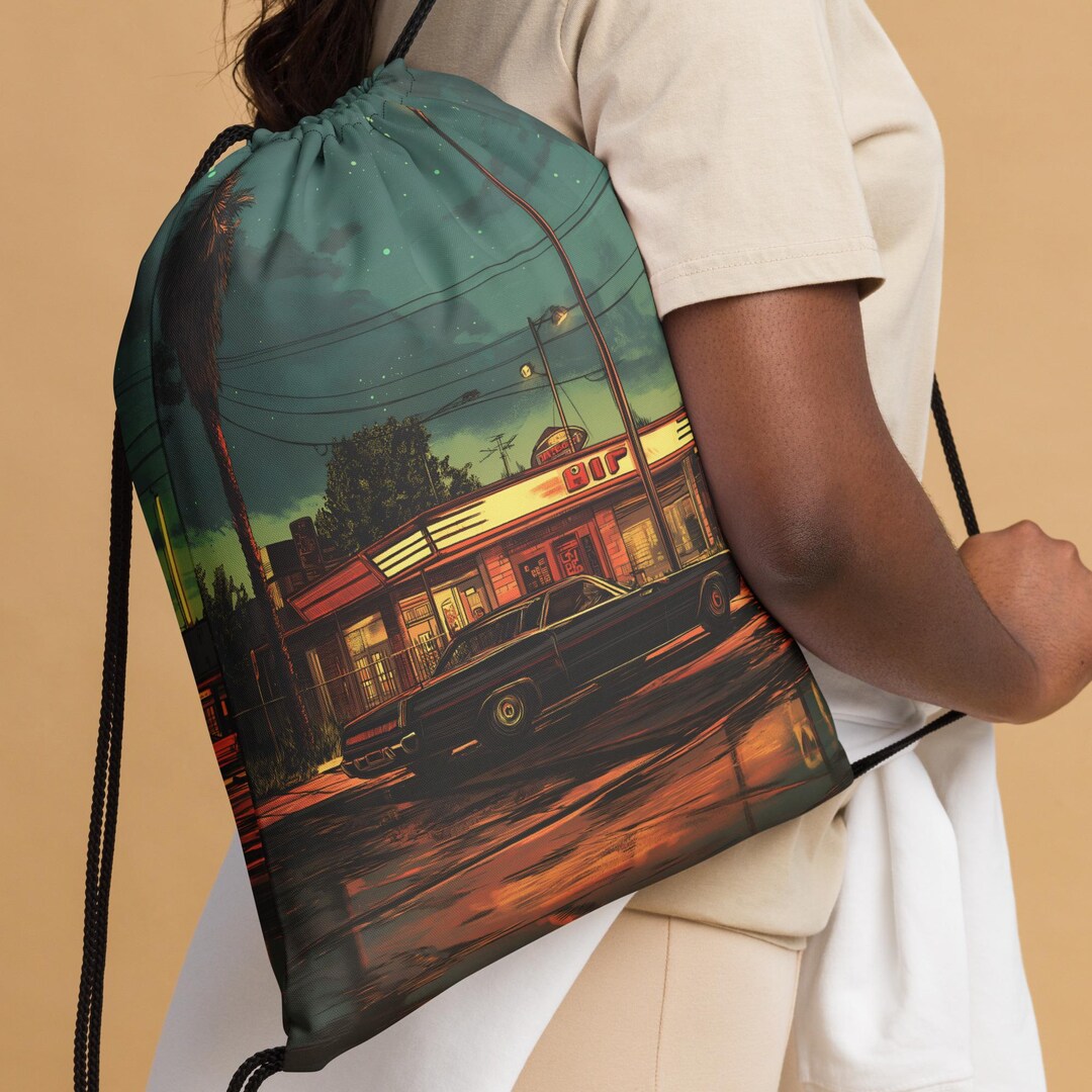 Retro Diner Drawstring Bag | Vaporwave Synthwave Car Gym Bag | 80s ...