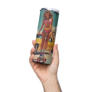 Retro 80s Beach Stainless Steel Tumbler – Vintage Surf & Skate Travel Mug, Insulated Muscle Car Drink Cup, Skater Aesthetic Gift